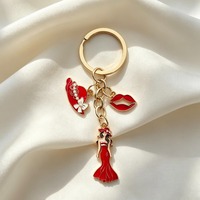 Gantungan Kunci Enamel Gaun Wanita Vintage, Lipstik, Sepatu Hak Tinggi, Bunga, Liontin Logam, Gantungan Tas Ransel, Hadiah Kecil untuk Wanita