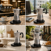 Cafetière électrique en aluminium avec fonction de maintien au chaud, base pivotante à 360 degrés, cafetière expresso, couvercle en verre transparent, facile à nettoyer