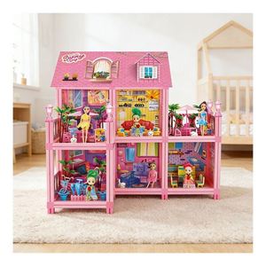 Casas de Juguete de Plástico de Lujo con Balcón, Piscina, Tobogán, Ascensor y Muebles, Regalo para Niños - Product Image 1