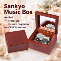 Boîte à musique en bois avec couvercle miroir, mouvement Sankyo à remonter, rouge, gravure laser personnalisée, 18 notes, moderne, Fangkiss, cadeau de Noël ou de la Saint-Valentin