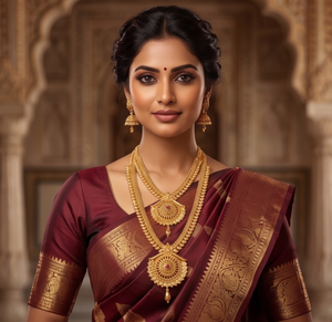 DIVYORO Orissa Ensemble de collier long avec médaillon traditionnel, plaqué or, style temple classique, bijoux pour femmes, mariée indienne - Product Image 3