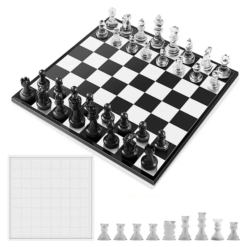 Chess Silicone Mould DIY Crystal Epoxy Mold 3D Chess Board Resin Mold Set Chess King and Queen Silicone Mold