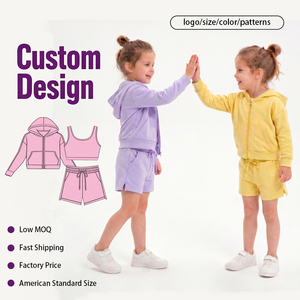 Conjunto de yoga de 3 piezas para niños OEM/ODM con sudadera con cremallera y pantalones cortos con cordón, ropa deportiva infantil, entrega rápida - Product Image 1