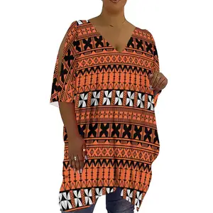हॉट सेलिंग पॉलिनेशियन टोंगा आदिवासी कोल्ड कंधे मिनी शॉर्ट ड्रेस महिलाओं के लिए टी-शर्ट सबसे ऊपर