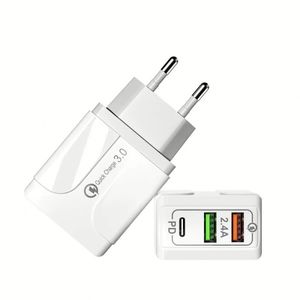 ที่ชาร์จโทรศัพท์ QC3.0 ขายดี ช่องเสียบ USB คู่ ชาร์จเร็วแบบ Type C ที่ชาร์จโทรศัพท์มือถือแบบติดผนัง สำหรับสมาร์ทโฟน - Product Image 1
