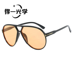 Aviator <b>Sunglasses</b> Black Frame Orange Lens UV400 Protection Unisex Outdoor Use - Product Image 1
