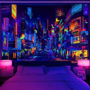 Tapisserie murale d'anime japonais réactive aux UV Bzhilja, paysage urbain punk de Tokyo, panneaux publicitaires, 90x70 pouces pour la décoration intérieure - Product Image 5