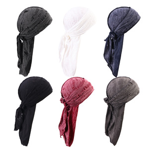 Vintage uomo turbante pirata 360 onda cotone angosciato Du Doo straccio lunga coda <span class=keywords><strong>Bandana</strong></span> Durag per gli uomini - Product Image 5