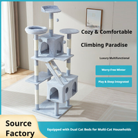 Arbre à chat multi-niveaux avec deux couchages, poteaux à gratter en sisal, structure d'escalade en peluche, mobilier d'intérieur pour chatons