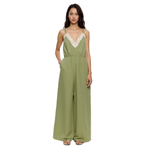 OLAESA 2026 Custom Women Overall Jumpsuit Floral ODM Eco-Friendly Spring/<b>Summer</b> Rayon Viscose Casual Green Square Collar - Product Image 1