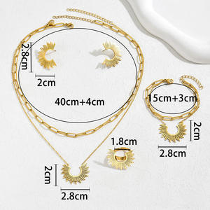 Conjunto de Joyería Vintage para Mujer, Diseño de Sol Dorado, Alta Calidad, Venta al por Mayor 2025, Collar, Aretes, Anillo y Pulsera de Aleación, para Boda o Aniversario - Product Image 5