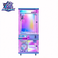 Machine à griffes entièrement transparente à monnayeur, style japonais, avec éclairage néon, pour attraper les peluches, en acier inoxydable et acrylique, Arcadix