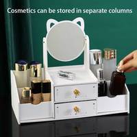 Miroir de Table en Bois pour Cosmétiques, Type Tiroir, Présentoir à Bijoux, Soins de la Peau et Rouge à Lèvres, Boîte de Rangement de Masques Faciaux et Cosmétiques de Bureau en Gros