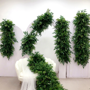 Chemin de table en fleurs de soie vertes de haute qualité, bon marché, lisse, avec de vraies feuilles vertes, plantes, chemin de table en fleurs pour le sol - Product Image 1