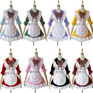 Lolita Maid Costume Sky Blue With Red Bow Apron Cosplay Outfit For Anime Role Play Women - Product Image 3