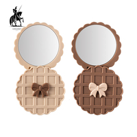 Miroir miniature en gaufre de couleur café mignon et portable pour filles, miroir de maquillage haute définition, petit miroir rotatif pour retoucher le maquillage