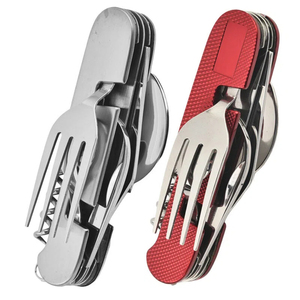 Juego de cubiertos plegables multifuncionales 10 en 1 de acero inoxidable para acampar al aire libre, con cuchillo, tenedor y cuchara, desmontables y ensamblables. - Product Image 5