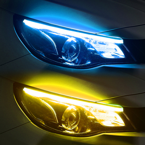 Luz Auto led faro impermeable fluye dinámica doble color blanco ámbar drl 12v luces led para autos - Product Image 1