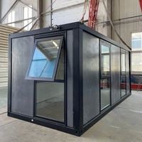 Maison conteneur préfabriquée de 20 pieds, portable et démontable, avec mur-rideau en verre, design moderne pour hôtel, appartement, villa, durée de vie de 15 ans