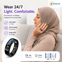 Bague connectée Zikr avec écran LED, suivi de la fréquence cardiaque et du sommeil/du fitness, réveil, affichage de l'heure, cadeau islamique, compteur numérique, bague Tasbeeh