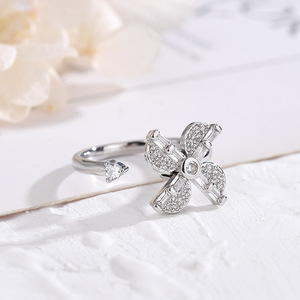 Spinning Windmill Ring For Women Adjustable Opening Zircon Flower Design Gift Jewelry - Product Image 3