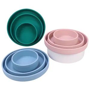Ucuz mutfak ürünleri 3-in-1 çevre dostu dayanıklı silikon yemek tabağı yuvarlak kase kullanımlık derin makarna çanak tabaklar gıda için Set