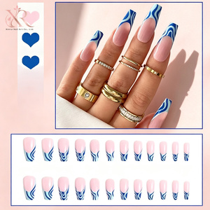 <span class=keywords><strong>Faux</strong></span> <span class=keywords><strong>ongles</strong></span> à presser personnalisés motif flamme bleu rose French Manucure faits à la main Vente en gros - Product Image 6