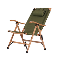 Chaise de camping inclinable Kermit en bois massif Mingchan avec accoudoirs, siège pliant portable pour pique-nique, plage et voyages