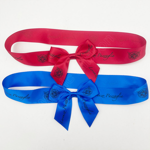 Lazo de satén pre-hecho al por mayor <span class=keywords><strong>E</strong></span>-Magic, lazo de satén con logo personalizado impreso, lazo de satén para envolver regalos - Product Image 1