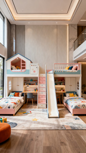<span class=keywords><strong>Lit</strong></span> superposé pour enfants <span class=keywords><strong>avec</strong></span> maisonnette dans les arbres, rose <span class=keywords><strong>et</strong></span> bleu contrastés, <span class=keywords><strong>avec</strong></span> <span class=keywords><strong>bureau</strong></span> en dessous <span class=keywords><strong>et</strong></span> <span class=keywords><strong>toboggan</strong></span> pour plusieurs enfants - Product Image 2