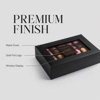 Boîte cadeau en papier noir mat avec fenêtre, couvercle rabattable, logo doré personnalisé, emballage premium pour truffes, OEM, marque privée, vente en gros