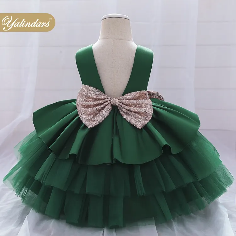 Hot europe baby girl frocks dance piano performance V back sequined bow children's birthday party kids dresses for girls
