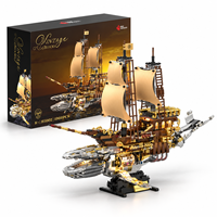 Blocs de construction de bateau baleine steampunk H1002, 1960 pièces, mâchoire et ailerons mobiles, modèle de voilier vintage, kit de briques avec lumières