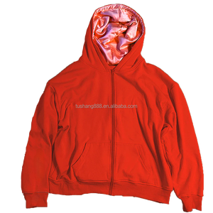 Blank <strong>Purple</strong> Zip up 100% Cotton <strong>Mens</strong> Baggy Custom <strong>Hoodies</strong> with Silk Hood Lined - Product Image 3