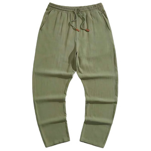 Pantaloni di lino con coulisse leggeri piatti Casual regolari pantaloni di lino traspiranti in cotone 100% per <span class=keywords><strong>uomo</strong></span> - Product Image 3