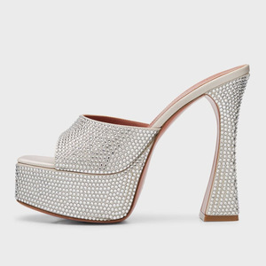 Sandales d'été à talons hauts fins et plateforme épaisse, bout ouvert, style mules, ornées de petits diamants, pour femmes - Product Image 4