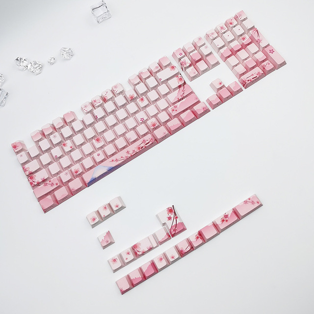 127 Keys Full Set PBT Cherry Blossom Tree Keycaps In-Stock Cross-Border Pink Side Engraved Luminous Two-Color Design