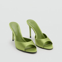 Mules à talons aiguilles tendance en satin vert frais à bout ouvert pour femme, chaussures d'été à enfiler pour soirée, support OEM/ODM, vente en gros