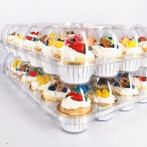 50 Cajas Cupcake Transparentes 4 Cavidades - 6.5x6.7x3.9 Pulgadas - Plástico Apilable