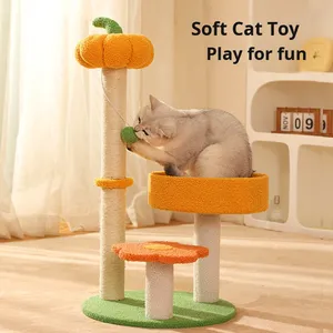 Structure d'escalade pour chat en sisal, design moderne et luxueux, style citrouille, avec plateforme de saut, griffoir et jouet interactif - Product Image 4