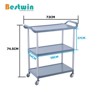 बहुक्रियाशील कॉम्पैक्ट प्लास्टिक उपयोगिता खाद्य सेवा कार्ट रेस्तरां कैंटीन रसोई रोलिंग परिवहन ट्रॉली - Product Image 2