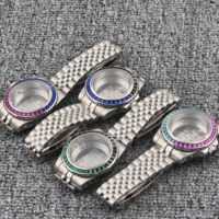 Set Cassa Orologio e Bracciale Jubilee, Lunetta con Cristalli Baguette Colorati, Vetro Zaffiro con Lente Ciclope per Data, Componenti Orologio Subacqueo in Acciaio 316L