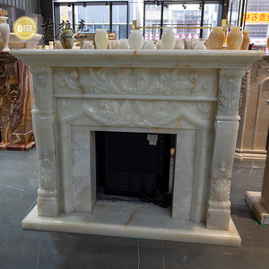 इनडोर सजावटी प्राकृतिक पत्थर फायरप्लेस चारों ओर संगमरमर गोमेद सफेद फायरप्लेस मेंटल - Product Image 3