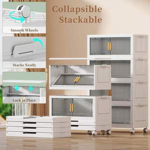 Easy Install PP Folding Clothes <b>Storage</b> <b>Box</b> Office Bedroom Transparent Foldable Double Door 5 Shelf <b>Drawers</b> <b>Storage</b> Cabinet - Product Image 4