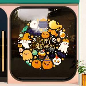 สติกเกอร์ตกแต่งประตูหน้าต่างฮาโลวีนพวงมาลัยแก้วแบบคงที่สำหรับบรรยากาศโรงแรมพวงมาลัยฮาโลวีน - Product Image 3