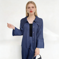 Miyake 2026 Sommer Damen Plissierter Cape-Cardigan mit Umlegekragen, Einreiher, ausgestellten Ärmeln, locker geschnitten, lässig und bequem