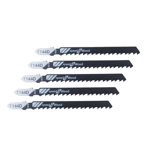 Alluse T144D Lot <span class=keywords><strong>de</strong></span> 5 lames <span class=keywords><strong>de</strong></span> scie sauteuse en acier rapide HCS 6TPI 75mm, dents affûtées, finition blanche, personnalisables OEM pour le bois et le plastique - Product Image 1