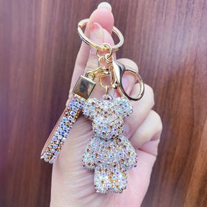 Anime Crystal Teddy Bear Key Chains Rhinestone Bear Keychain Car Keyring Purse Handbag Bag Charm Metal Keychains Birthday Gift