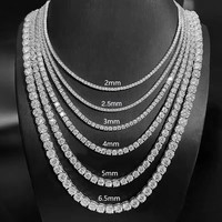 Kalung Perak Sterling S925 Berkilau Unisex 2/3/4/5/6.5mm Potongan Bulat Brilian VVS Warna D Moissanite Rantai Tenis Perhiasan