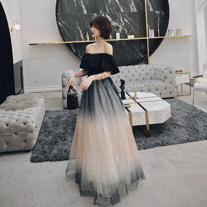 2025 bordo/siyah renk Bling Bling derecelendirme tül 2020 yeni kadın balo kıyafetleri kapalı omuz moda kız parti elbiseleri - Product Image 2